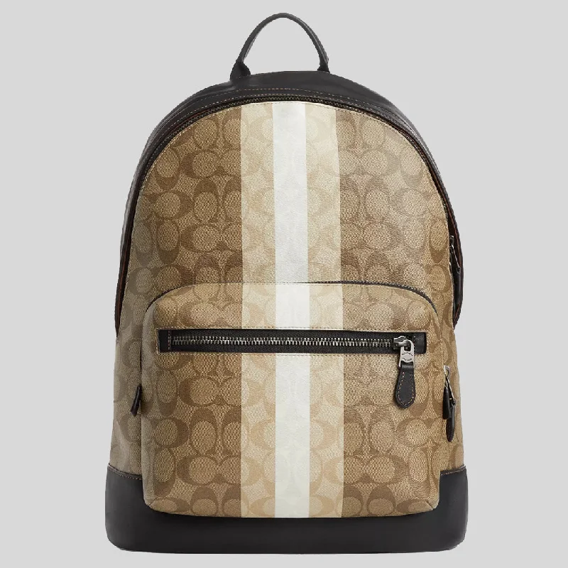 Water-resistant travel backpacksCOACH West Backpack In Blocked Signature Canvas With Varsity Stripe Khaki Multi CQ629