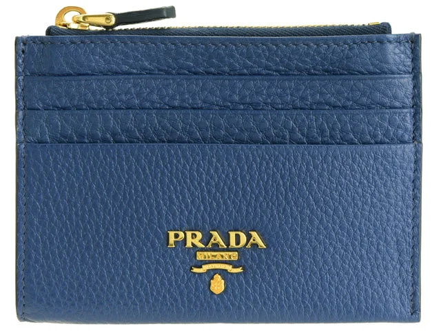 Prada crossbody bags with a printed floral pattern for a feminine touchPrada Blue Saffiano Leather Card Holder