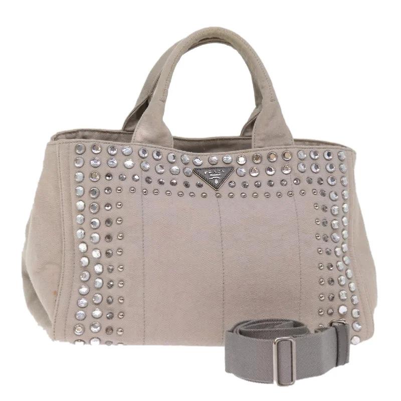 Prada Cleo bags with a crystal - embellished logo for added luxuryPRADA Bijoux Canapa MM Hand Bag Canvas 2way Gray Auth yk12789