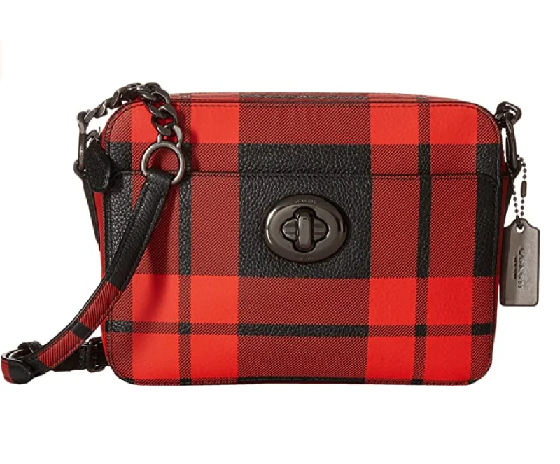 Affordable designer bag dupesCOACH Women's Plaid Turnlock Camera Bag QB/Mount Plaid Cross Body Bag NEW Red Black