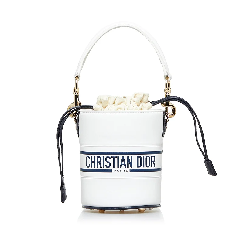 White Dior Micro Vibe Drawstring Bucket Bag