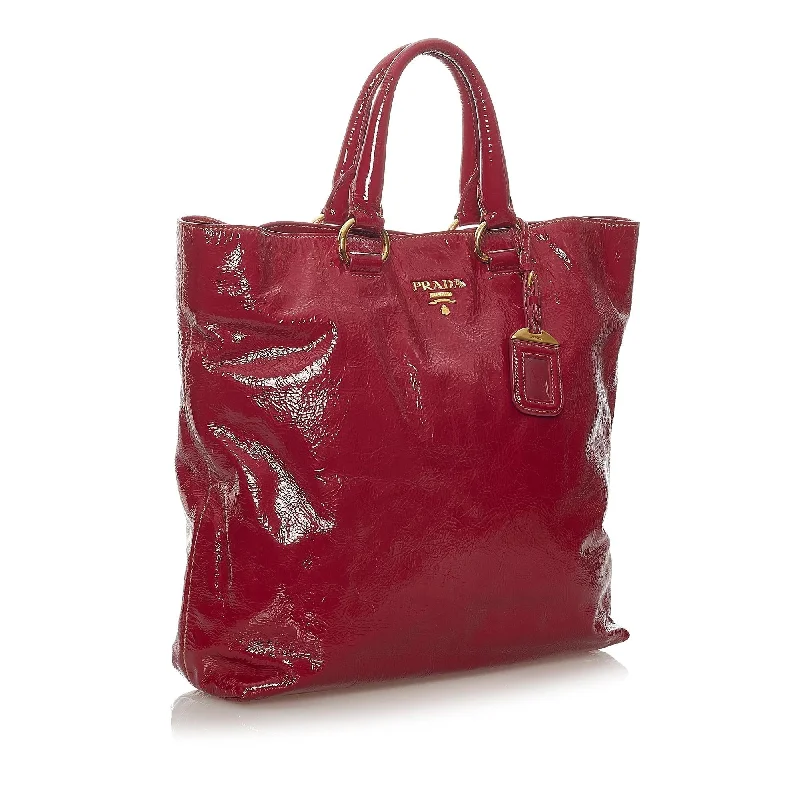 Prada bags with a back - zip pocket for storing valuables securelyPrada Patent Leather Satchel (SHG-27627)