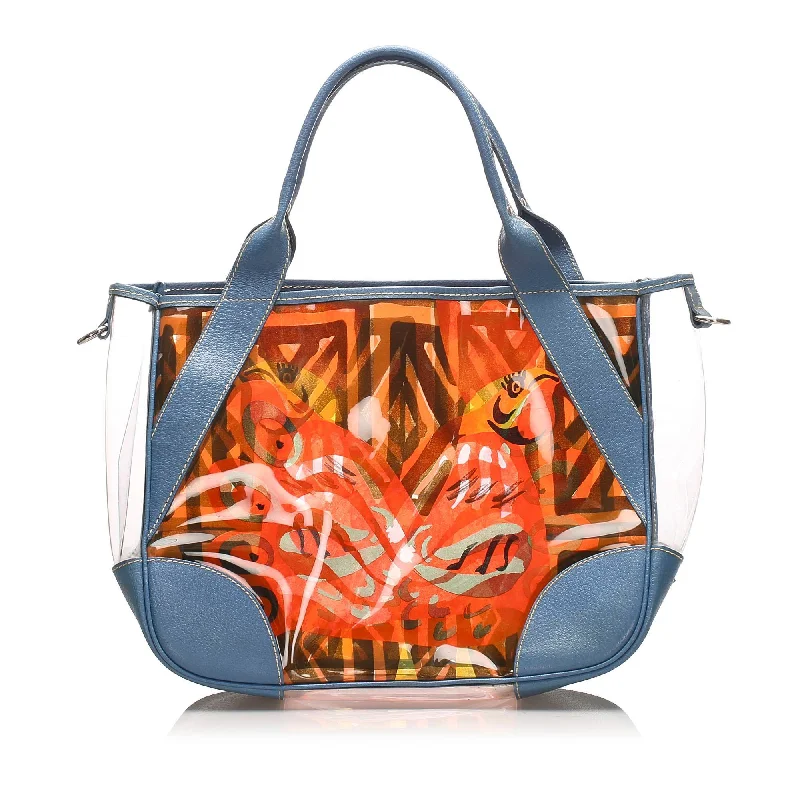 Prada crossbody bags with a woven leather strap for a unique texturePrada Printed Vinyl Tote Bag (SHG-10846)