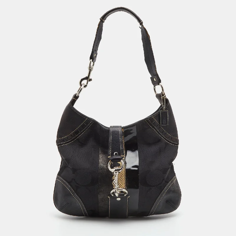 Minimalist leather handbagsBlack Signature Canvas And Leather Hamilton Hobo