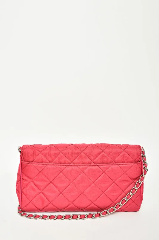 Prada bags with a front - flap pocket for quick access to essentialsPrada Red Quilted Nylon Crossbody Bag with Chain Strap