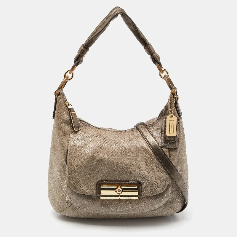 Compact crossbody bags for travelGrey Python Embossed Leather and Leather Kristin Hobo