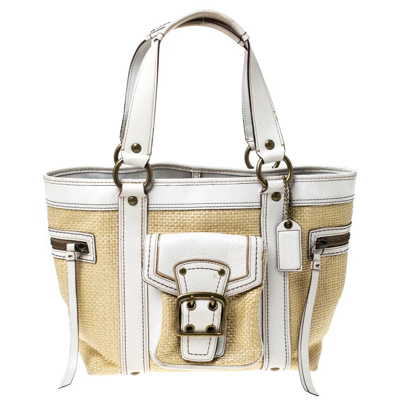 Affordable designer bag dupesBeige/White Straw and Leather Tote