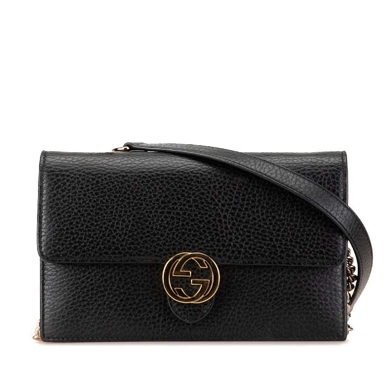 Black Gucci Leather Interlocking G Dollar Wallet on Chain