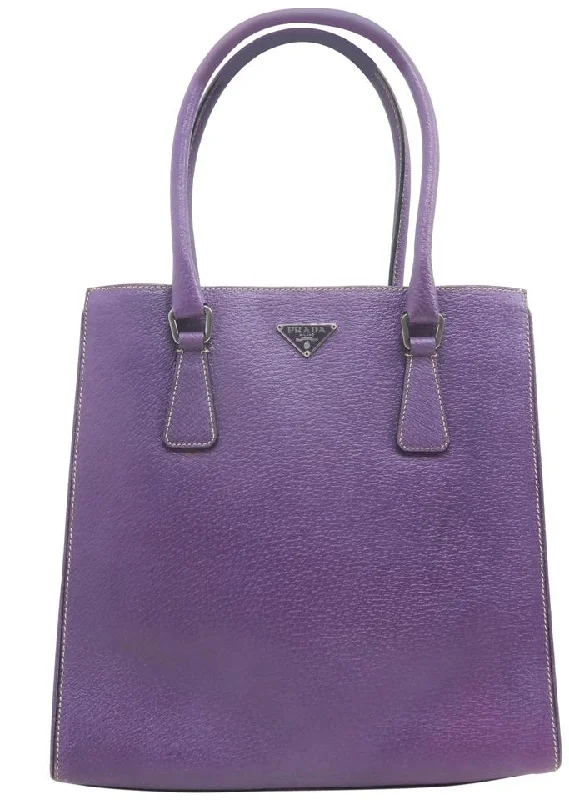 Prada handbags with a beaded trim for a touch of glamour and elegancePrada Lux Saffiano Leather Purple Canvas Tote