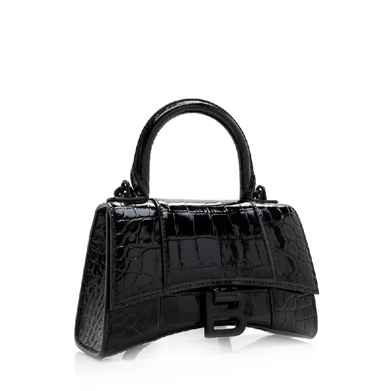 Balenciaga Shiny Croc Embossed Calfskin Hourglass XS Satchel (SHF-20783)