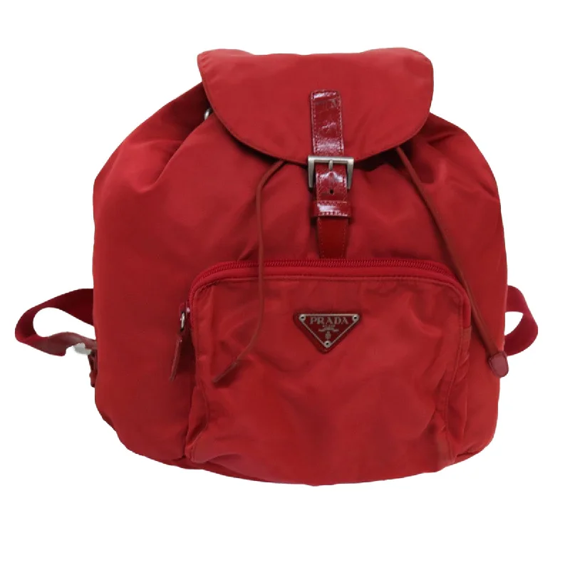 Ladies Prada Galleria bags with a textured leather surface for a more tactile lookPRADA Backpack Nylon Red Auth 71860