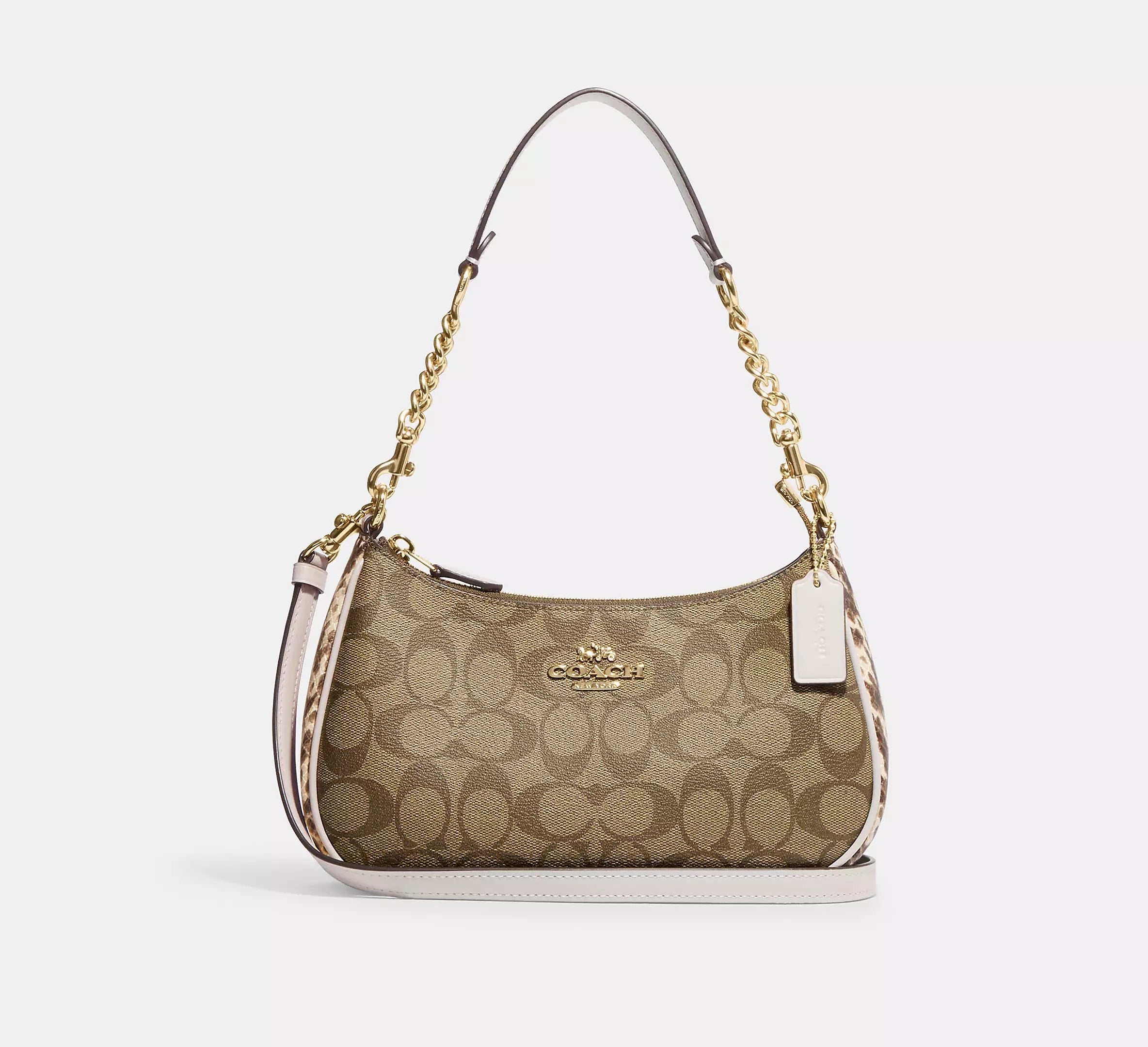 Designer bags with top handlesTeri Shoulder Bag In Signature Canvas Gold/Khaki Chalk Multi