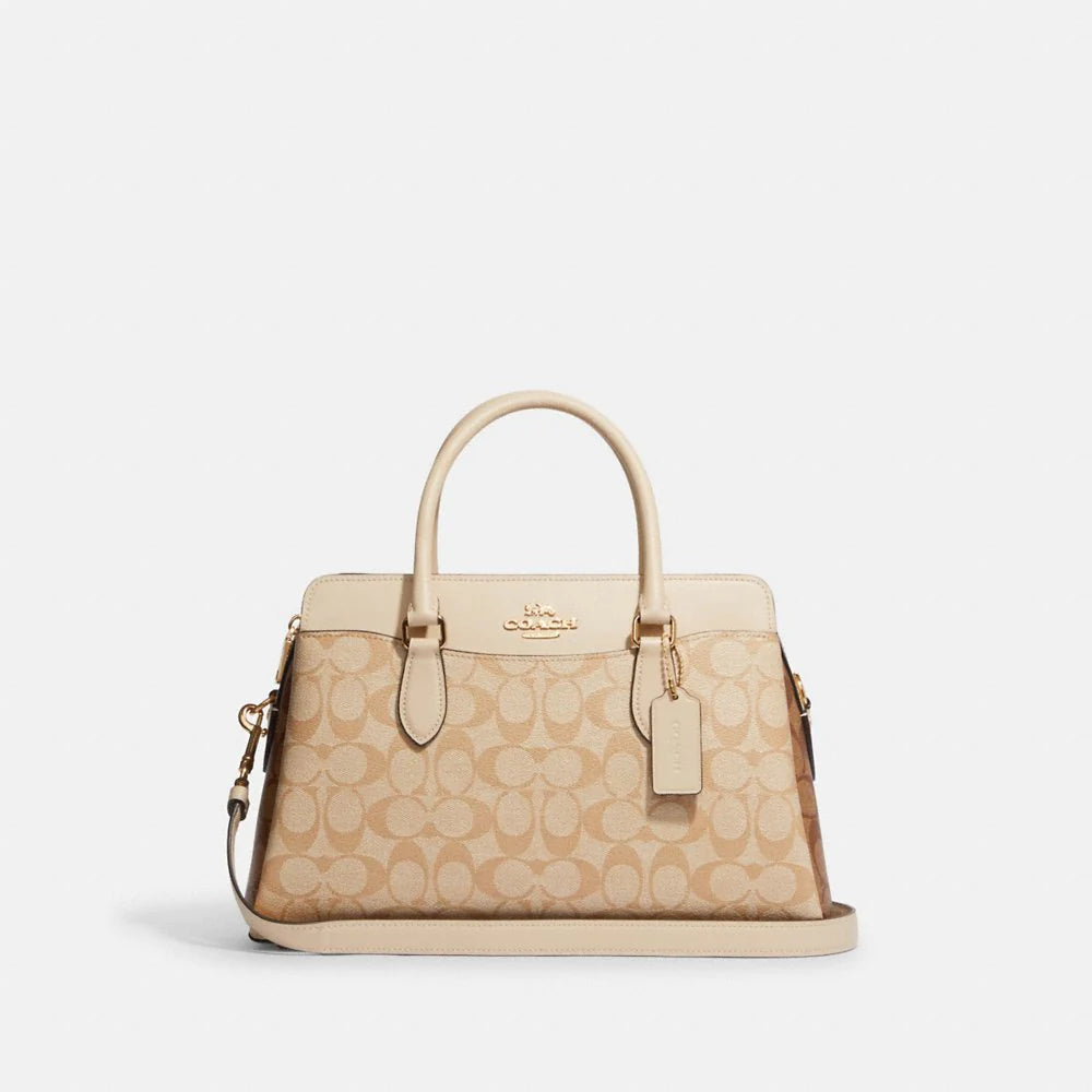 High-end designer bags for menCoach Darcie Carryall in Blocked Signature Canvas Light Khaki Multi