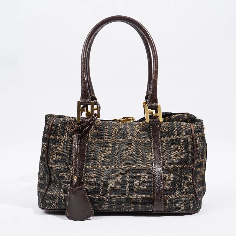 Ladies Goyard shoulder bags with a detachable key fob for easy key managementFendi Boston Bag Zucca Print / Brown Canvas