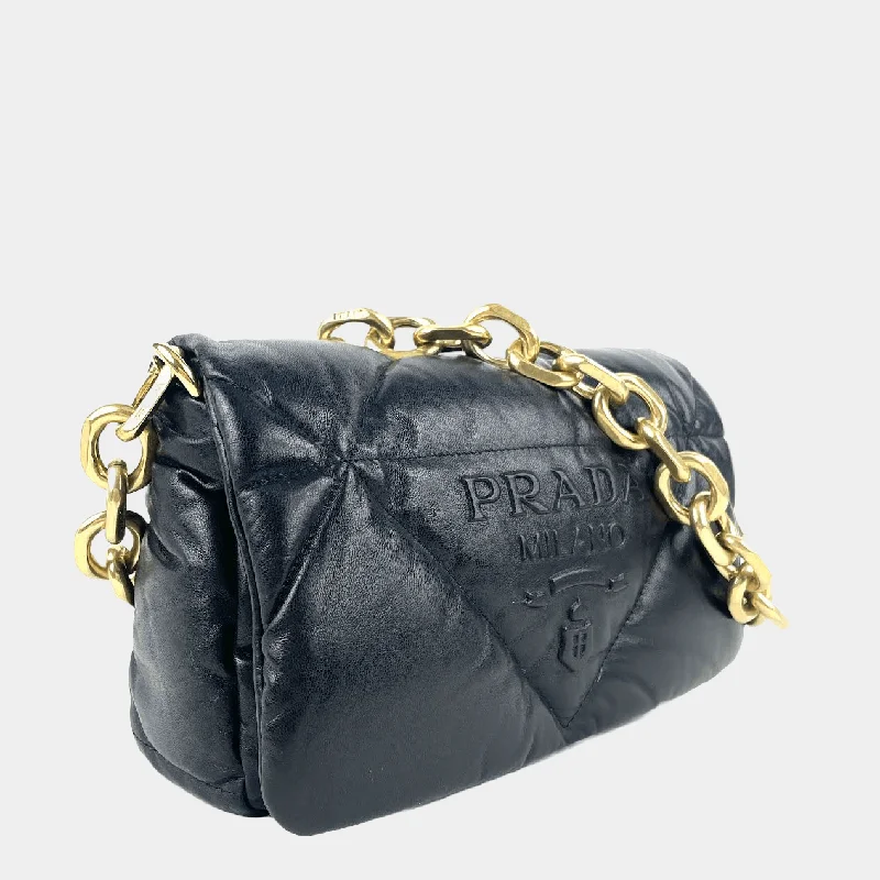 Prada bags with a chain - link trim and a leather body for a modern and stylish edgePRADA Padded Nappa Leather Shoulder Bag