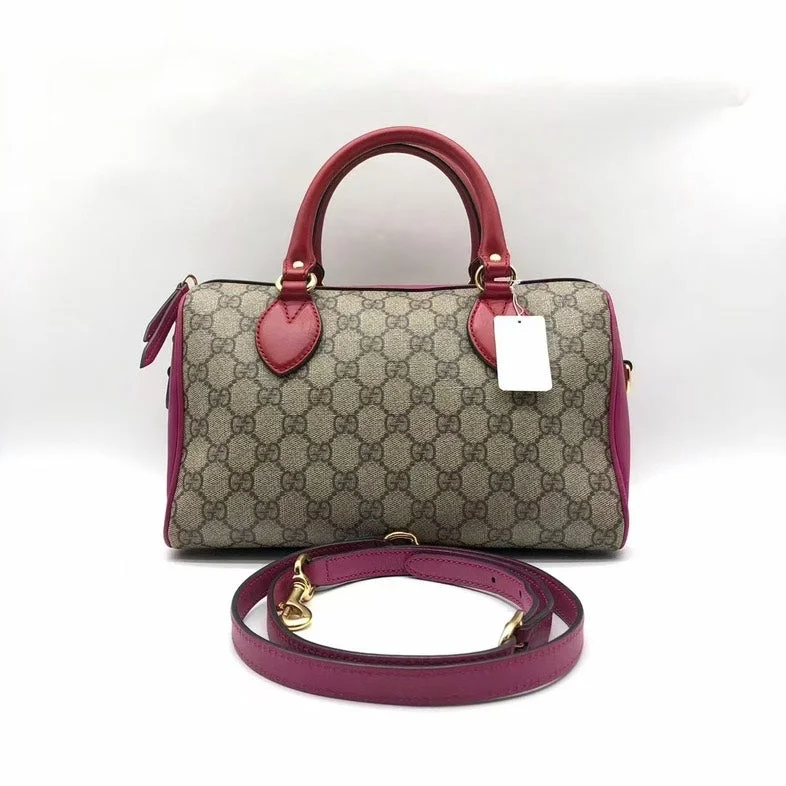 Women Gucci bags with a detachable mirror insideWomen Gucci bags with a detachable mirror insideGucci Beige Red GG Canvas Leather Two-Way Boston Bag Medium