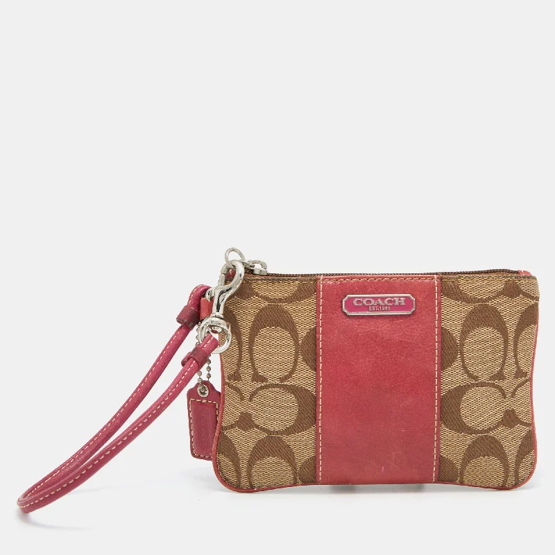 High-quality leather messenger bagsBeige/Pink Signature Canvas and Leather Wristlet Pouch