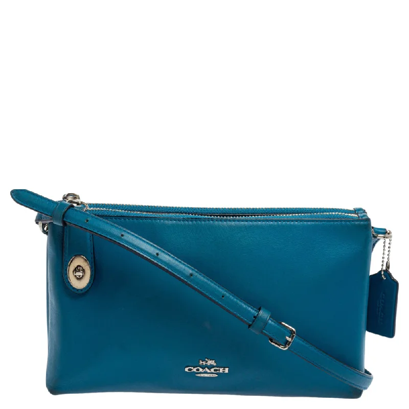 Durable leather bags for daily useTeal Blue Leather Crosby Double Zip Crossbody Bag