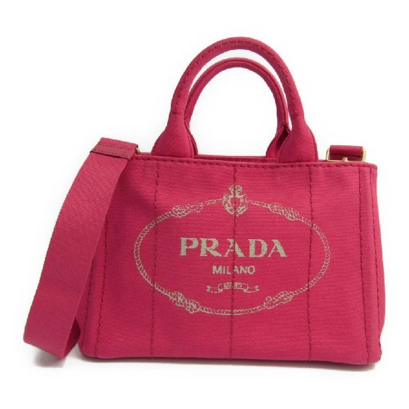 Prada bags with a zippered interior pocket for separating itemsPrada Pink Denim Canapa Tote  (SHA-11898)