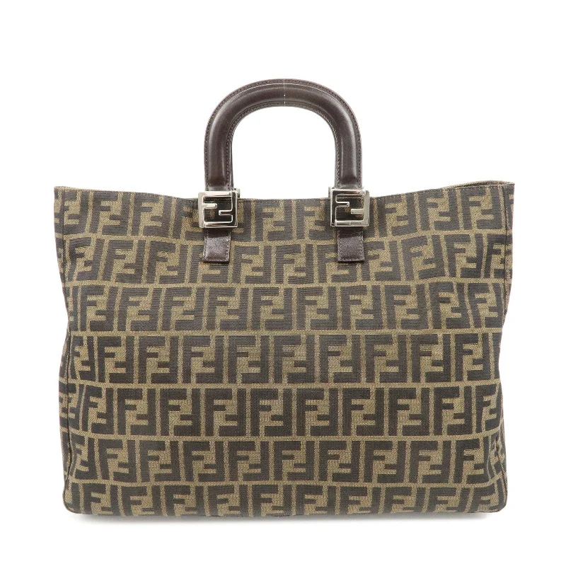 Goyard Artois bags with a hand - embroidered floral design for a romantic and elegant touchFENDI Zucca Canvas Leather Tote Bag Hand Bag Brown Black 26329