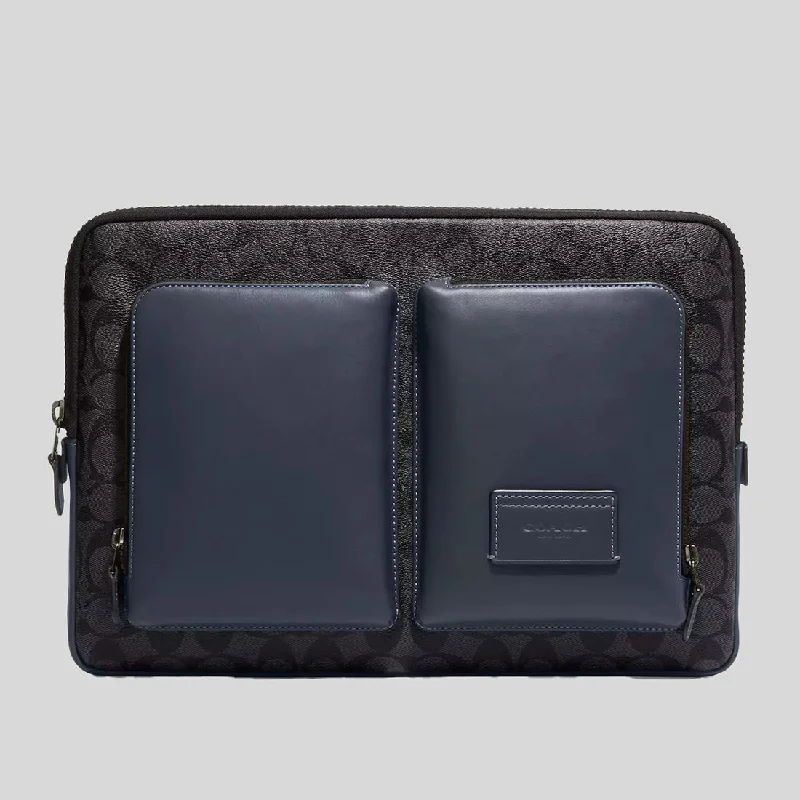 Luxury bags with chain strapsCOACH Utility Laptop Case In Colorblock Signature Canvas Gunmetal/Charcoal/Denim CE701