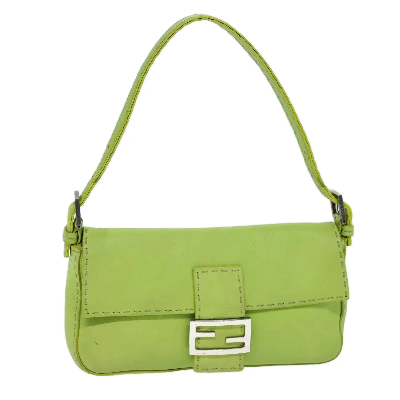 Goyard bags with a patent - leather finish for a shiny and sophisticated appearanceFENDI Celeria Mamma Baguette Shoulder Bag Leather Green  yk12521