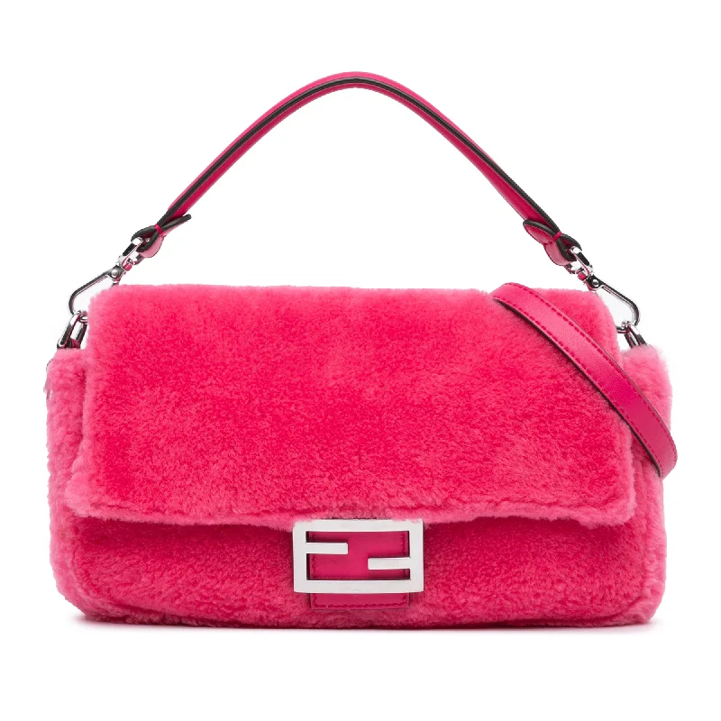 Pink Fendi Shearling Baguette Satchel