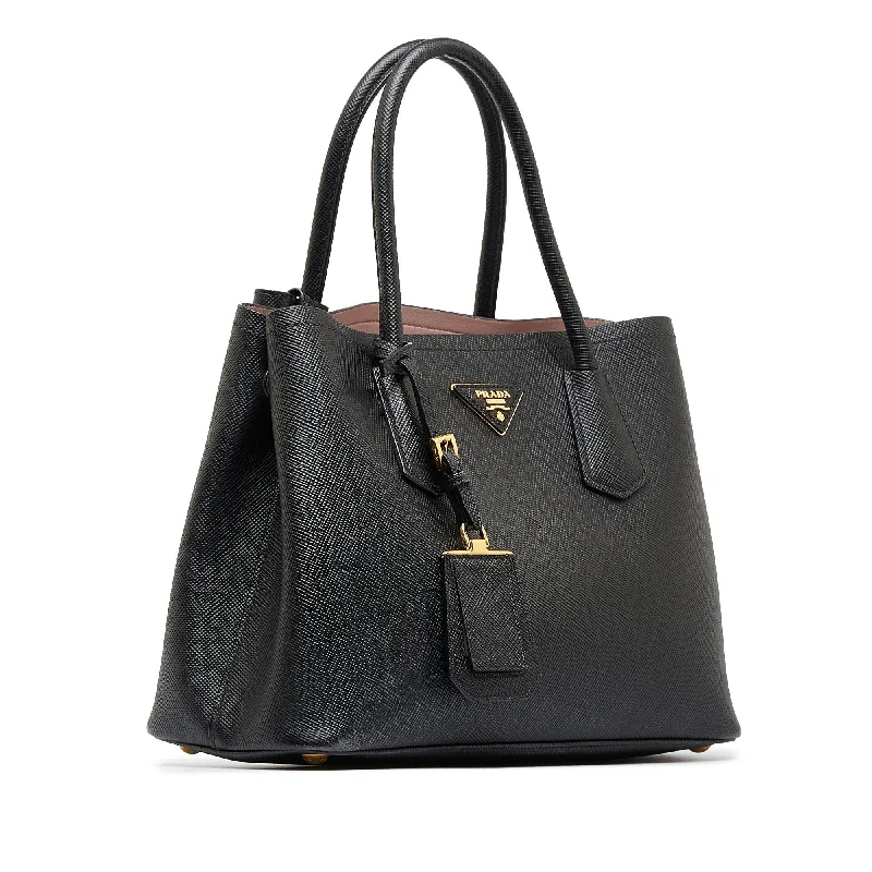 Prada handbags with a patent - leather finish for a shiny and sophisticated appearancePrada Medium Saffiano Cuir Double Satchel (SHG-4OiFV8)