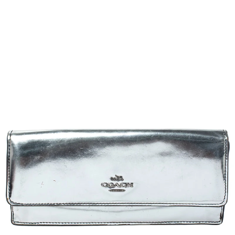 Elegant clutch bags for weddingsMetallic Silver Patent Leather Continental Wallet