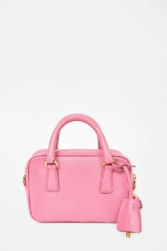 Prada bags with a detachable mirror inside for quick touch - upsPrada Pink Saffiano Micro Bag