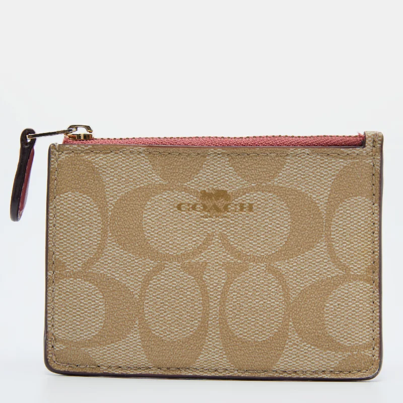 Vintage-inspired handbagsBeige/Pink Signature Coated Canvas and Leather Zip Card Holder