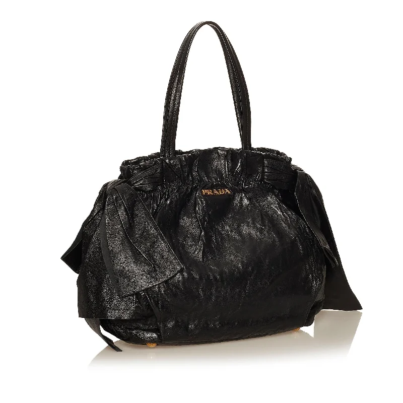 Ladies Prada shoulder bags with a wide - width strap for enhanced comfortPrada Bow Lambskin Leather Shoulder Bag 29520