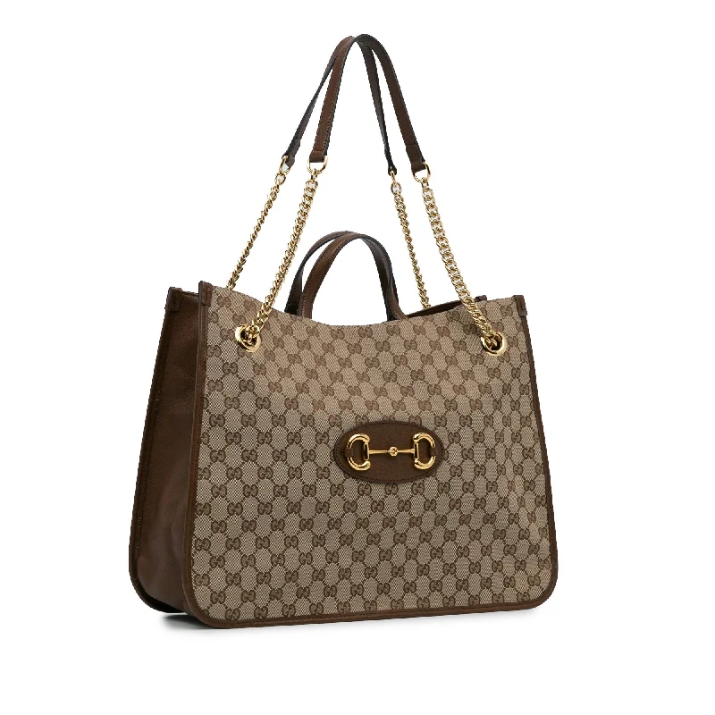 Gucci Marmont bags for women with a contrast - colored interiorGucci Marmont bags for women with a contrast - colored interiorBrown Gucci Large GG Canvas 1955 Horsebit Chain Tote Satchel