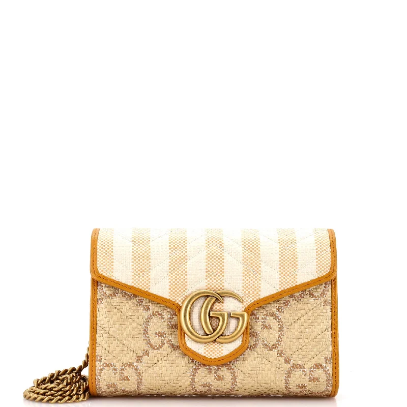 Yves Saint Laurent designer bags with gold hardwareGG Marmont Chain Wallet Matelasse Jumbo GG Raffia with Stripes Mini