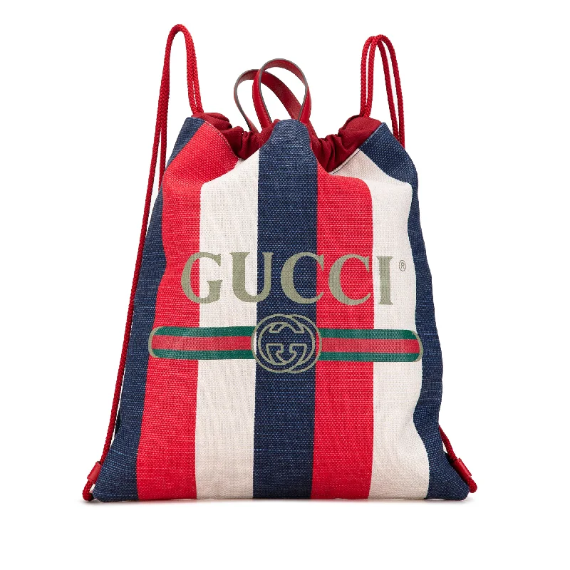 Red Gucci Canvas Sylvie Stripe Logo Drawstring Backpack