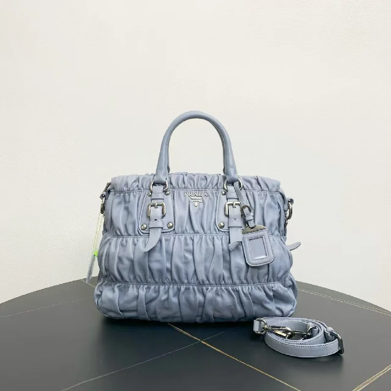 Small - sized Prada Saffiano leather bags for a compact and stylish carryPrada Blue Two-Way Ruched Leather Bag Medium