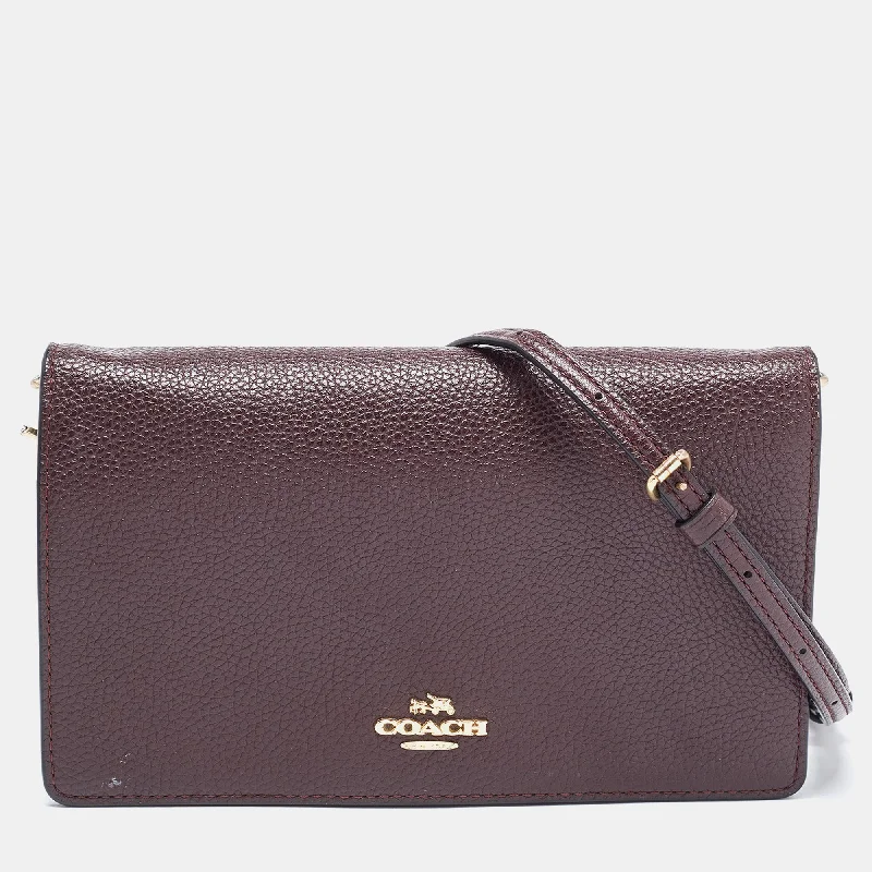 Affordable leather bagsDark Brown Pebbled Leather Hayden Foldover Clutch Bag