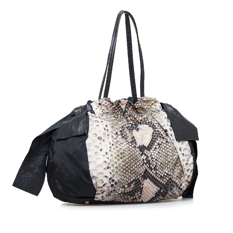 Prada nylon backpacks with a padded back panel for comfort during long - term usePrada Python Print Tessuto Bow Satchel (SHG-Vz1dPh)