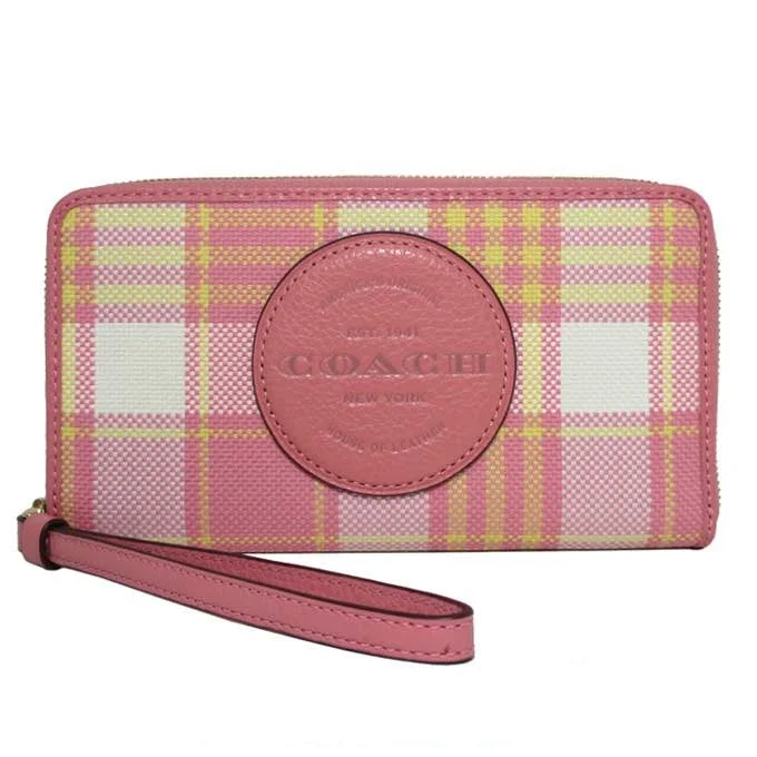 Minimalist leather handbagsCOACH C8680 Plaid Logo Patch Large Phone Wallet with Dempsey Strap Round Zip Smartphone Case iPhone Case