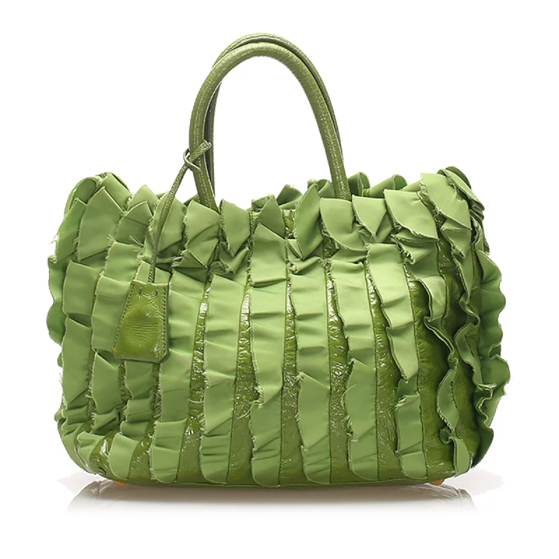 Prada bags with a detachable mirror inside for quick touch - upsPrada Ruffled Tessuto Tote Bag (SHG-14463)