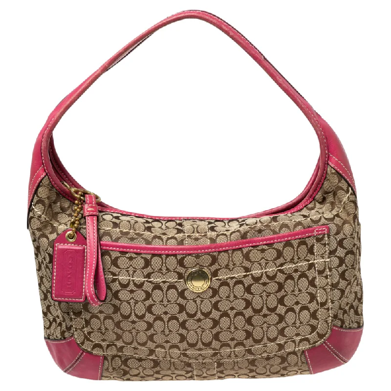 Compact crossbody bags for travelPink/Beige Signature Canvas and Leather Zip Hobo