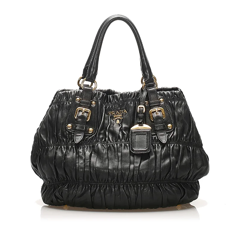 Prada tote bags with a double - handle and shoulder - strap option for easy usePrada Nappa Gaufre Tote Bag (SHG-13998)