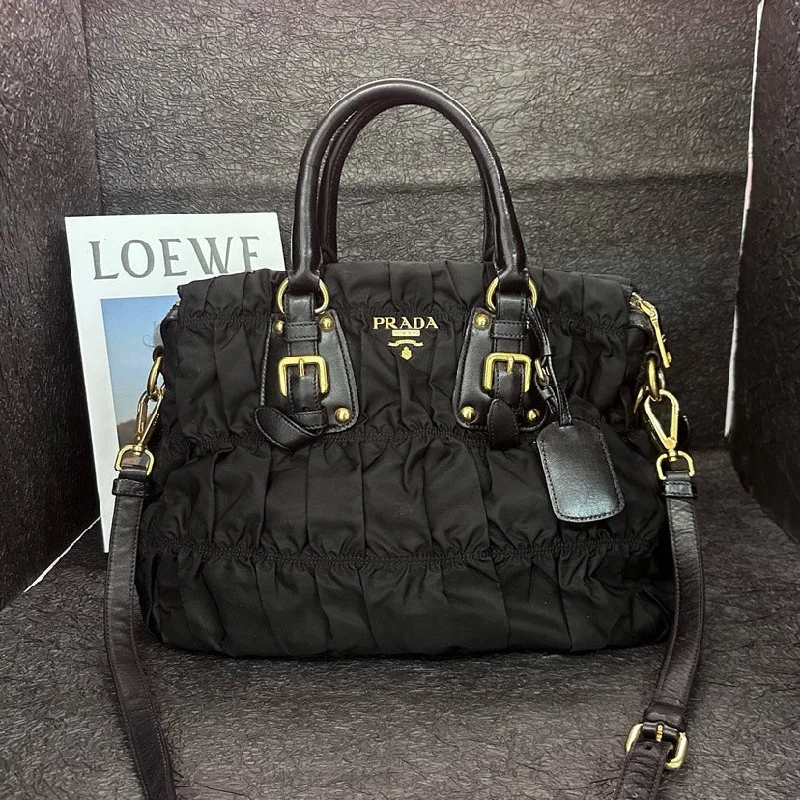 Prada Galleria bags with a structured silhouette for a professional lookPrada Black Tessuto Gaufre Nylon Bowler Bag Large