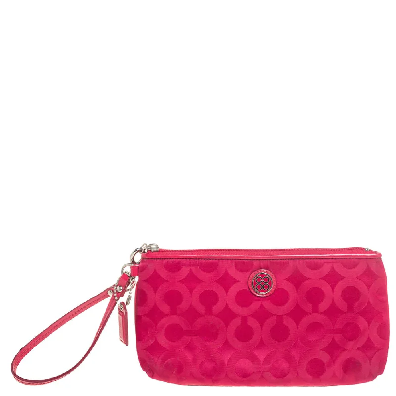 Trendy bucket bags for summerFuchsia Signature Nylon Wristlet Pochette