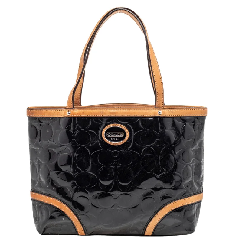 Vegan leather handbagsBlack/Beige Patent Leather Peyton Tote