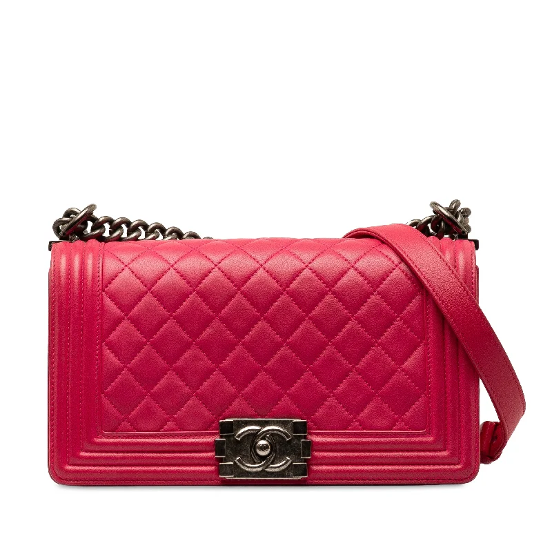 Pink Chanel Medium Lambskin Boy Flap Crossbody Bag