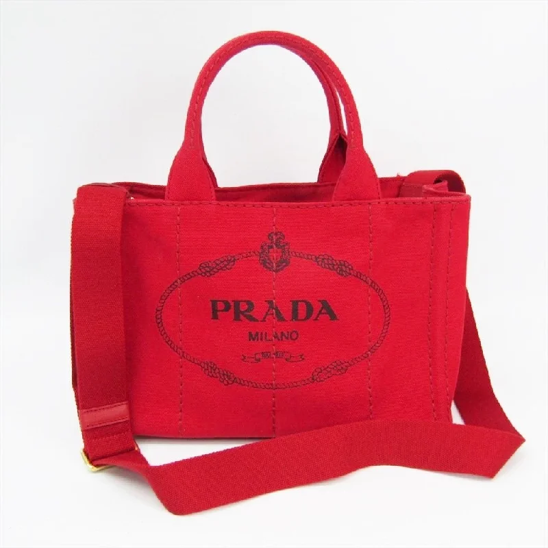 Prada nylon backpacks with a sleek, minimalist appearancePrada Red Canvas Kanapa 2-Way Tote Bag  (SHA-27938)