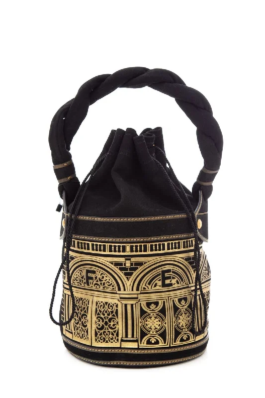 Ladies Goyard Saint Louis tote bags with gold - toned hardware for a touch of luxuryFendi Black & Gold Baroque Suede Palazzo Bucket Bag