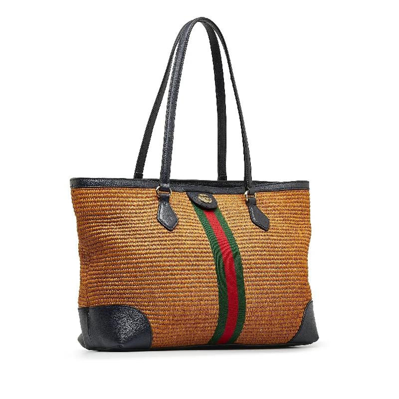 Women Gucci Sylvie bags with a leather - wrapped handleWomen Gucci Sylvie bags with a leather - wrapped handleBrown Gucci Medium Raffia Ophidia Tote Bag