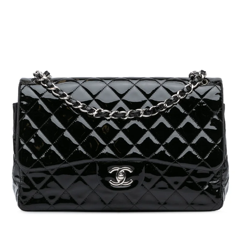 Black Chanel Jumbo Classic Patent Double Flap Shoulder Bag